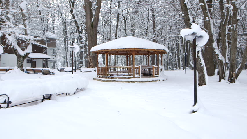 A Winter View of a Gazebo