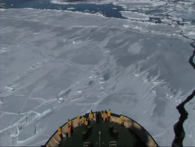Icebreaker on Antarctica breaking the sea ice
