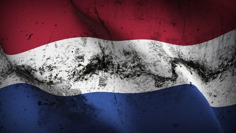 Netherlands grunge flag waving seamless loop. Dutch loopable dirty flag with highly detailed fabric texture.