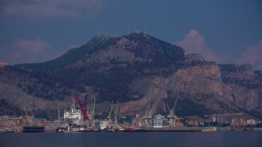 close up of palermos industrial port and shipping harbour, sicily, italy