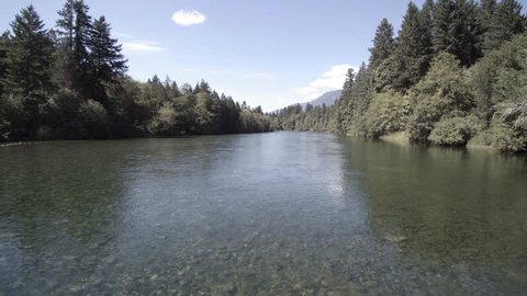 Upstream drone footage of  river in summer
