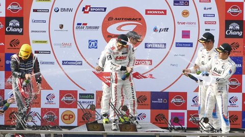 BURIRAM - JUNE 21: Ceremony of award winners of The 2015 Autobacs Super GT Series Race 3 on June 21, 2015 at Chang International Racing Circuit, Buriram Thailand.
