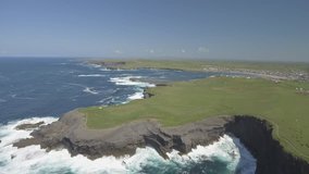 Aerial View Loop Head Peninsula in West Clare, Ireland. Kilkee Beach County Clare, Ireland. Famous beach and landscape on the wild atlantic way. Epic Aerial scenery landscape from Ireland. Flat video