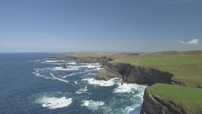 Aerial View Loop Head Peninsula in West Clare, Ireland. Kilkee Beach County Clare, Ireland. Famous beach and landscape on the wild atlantic way. Epic Aerial scenery landscape from Ireland. Flat video