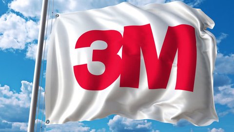 Waving flag with 3M Company logo. 4K editorial animation