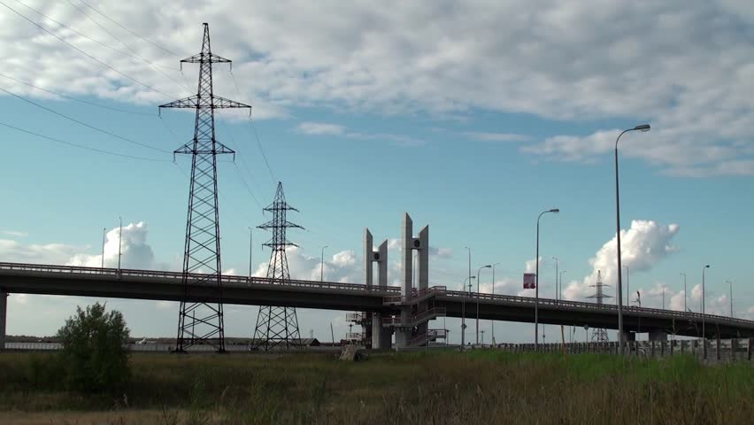 Red Dragon bridge crossing the Irtysh river in Khanty-Mansiysk, Russia