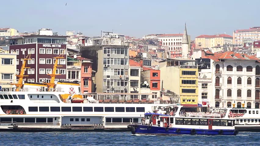 ISTANBUL - MARCH 29: Karakoy Port from the water side on March 29, 2012 in