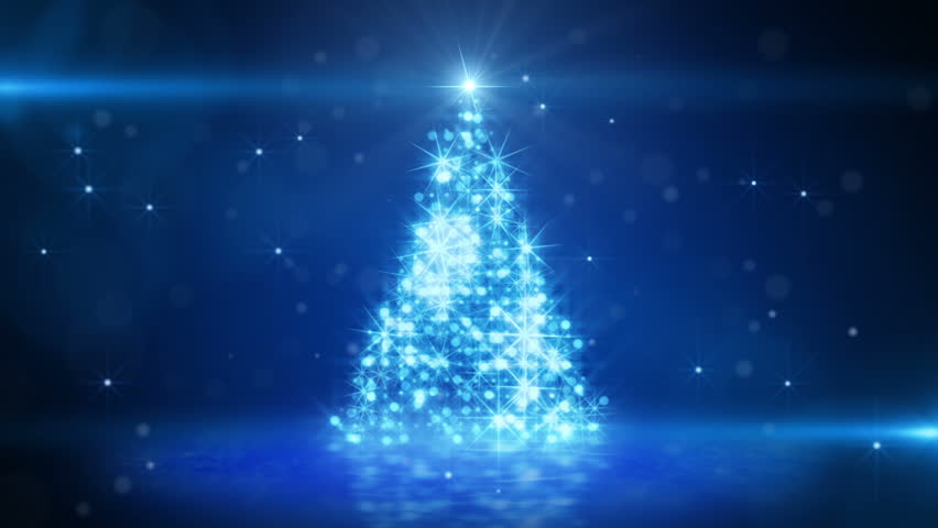 Christmas tree glowing blue particles. last 10 seconds are loopable
