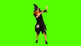 The witch casts spells greenscreen  shot with alpha channel 