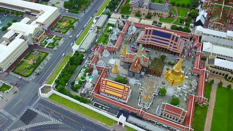 Aerial view from the drone on the Grand Royal Palace,Bangkok,Thailand