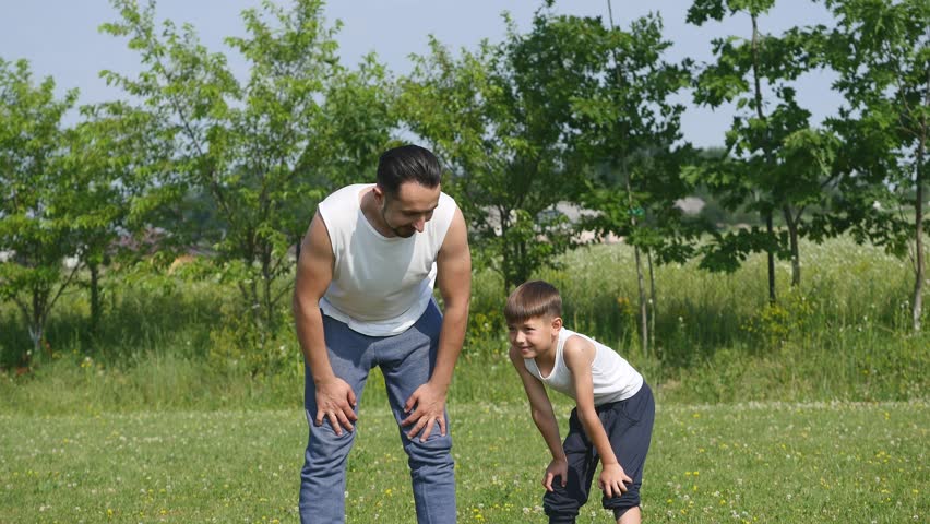 Young boy played with father.