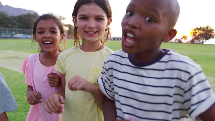Four young friends smiling to camera in a park at sunset | Shutterstock HD Video #28929832
