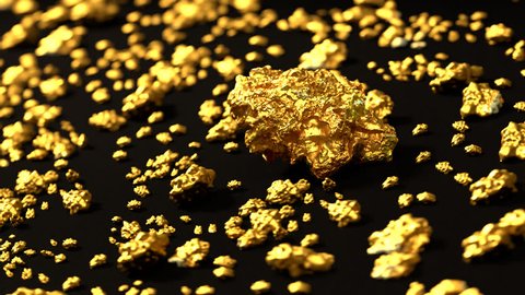 02850 Loopable footage of gold nuggets on round-table