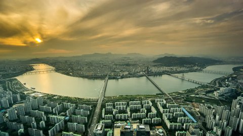 Twilight and aerial view of the Seoul city, South Korea
 Adlı Stok Video