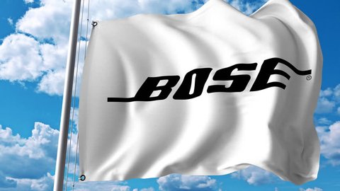 Waving flag with Bose Corporation logo. 4K editorial animation