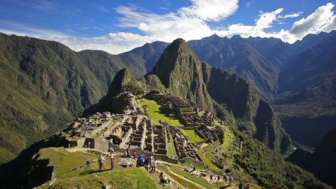 Timelapse footage of Machu Picchu in Peru. Machu Picchu is a Inca citadel situated on a mountain ridge in the Cusco Region in Sacred Valley, Peru.