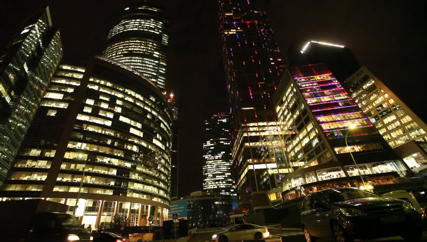 New skyscrapers Moscow business centre at evening