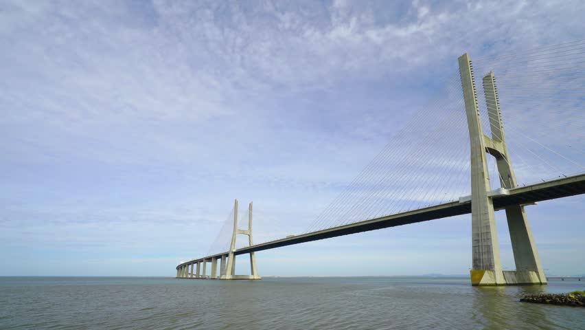 Vasco da Gama Bridge in Lisbon, Portugal, summer day