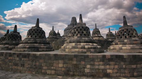 a shot of temples and wall in Borobudur, Indonesia
