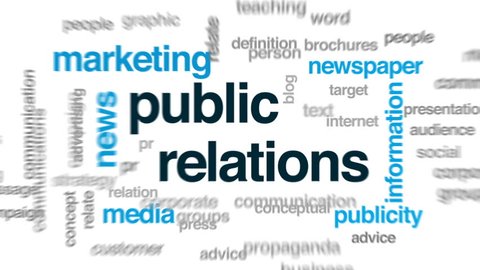 Public relations animated word cloud, text design animation.
