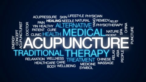 Acupuncture animated word cloud, text design animation.