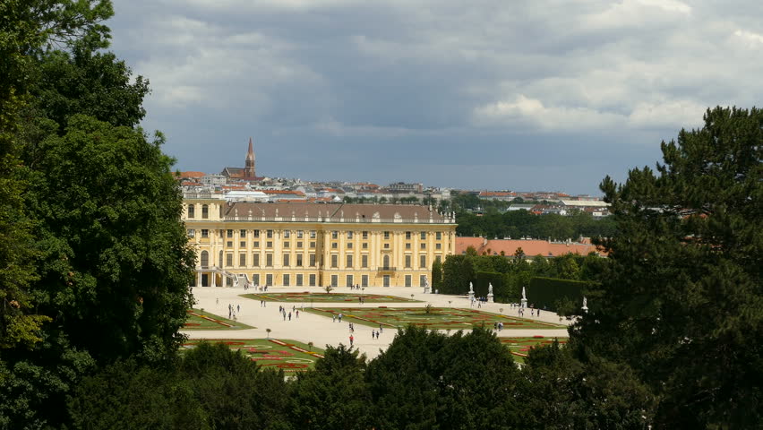 People walking in front of Schonbrunn Palace