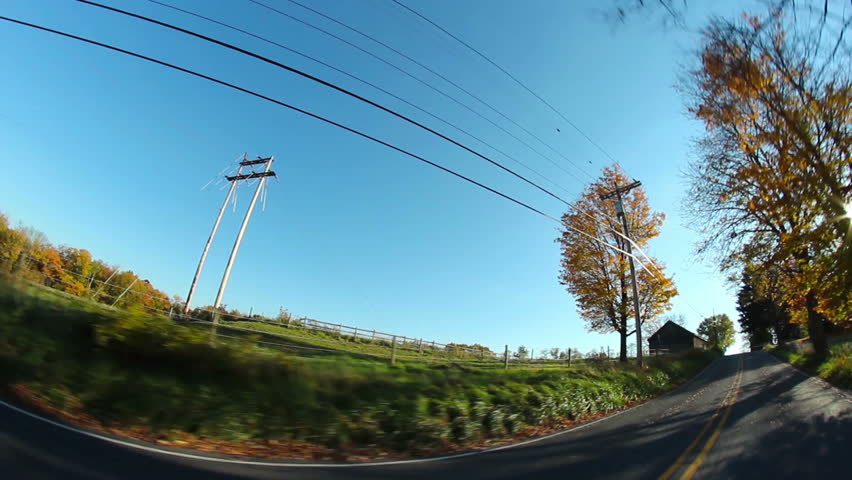 Driver's perspective of the back roads of western Pennsylvania on a crisp Autumn