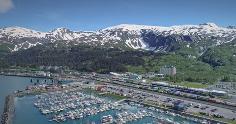 Aerial: Port Harbor of Whittier near Anchorage, Alaska