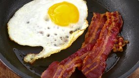 Fried Eggs with Bacon as not loopable roating 4K UHD footage