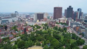 Aerial video June at Boston Common 4k flyover