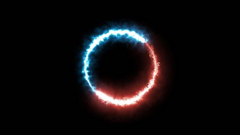fire and ice ring magic animation. 
plasma alpha transparent ring. 
two particle ring running to each other (ying yang). 
Abstract ring of plasma ice blue red fire particle circle.