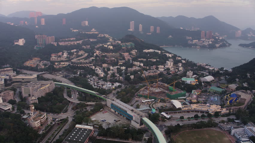 Hong Kong Aerial v154 Flying over Wong Chuk Hang area towards Deep Water Bay