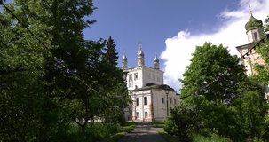 4K video footage of medieval beautiful Gorickiy monastery, church, cathedral and inner monastery area around it in Pereslavl-Zalesskiy on Golden Ring route 120 km from Moscow, Russia in summer day