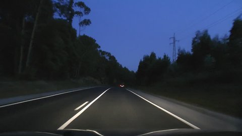Driving on road at night
