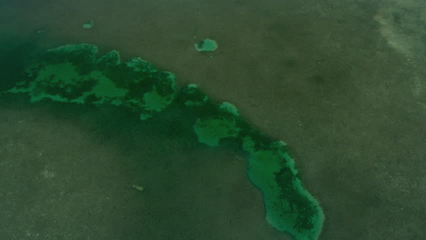Aerial view of small Island in aqua coloured sea in shallow lagoon waters Biscayne Bay Florida USA RED EPIC