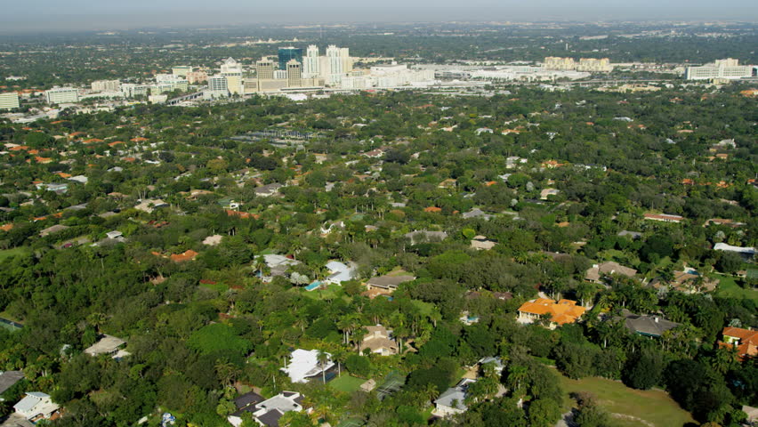 Aerial suburban view of luxury exclusive residential properties Biscayne Bay Miami Florida USA RED EPIC