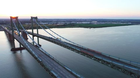 Sunset over the Delaware Memorial Bridge 4k aerial