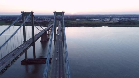 Drone orbit Delaware Memorial Bridge 4k aerial