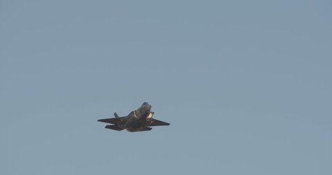 BEER SHEVA, ISRAEL. JUNE 29 2017. Israeli Air force F-35 fighter performing maneuvers over an Air Force base.
