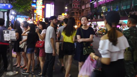 Bangkok, Thailand - Apr 5, 2017: People walking at the street market in Bangkok, Thailand. 