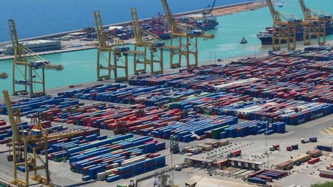 Port container terminal aerial view timelapse