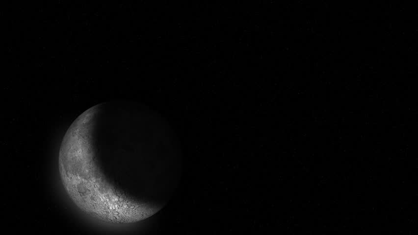 A crescent moon streaks across the clear night sky.