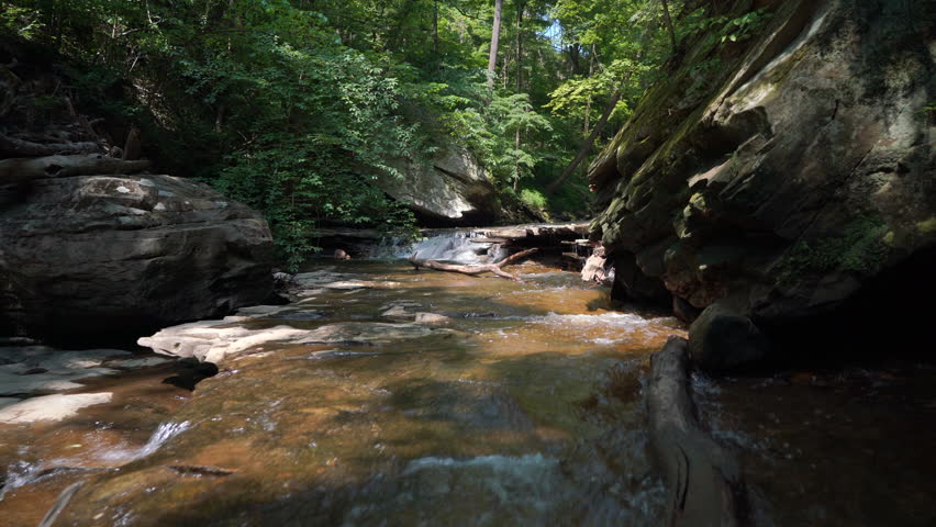 HIking up stream towards waterfall in Cuyahoga Valley National Park