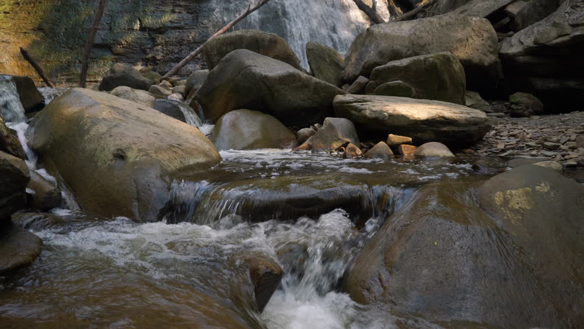Waterfall in Cuyahoga Valley National Park, camera panning up