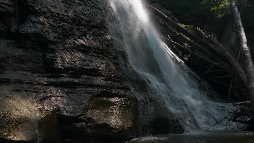 Panning up from Base of Brandywine Falls Waterfall