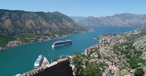 3 in 1. Budva, old and new town, Montenegro. Kotor bay. Aerial view. Part 2.