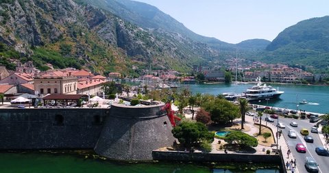 3 in 1. Budva, old and new town, Montenegro. Kotor bay. Aerial view. Part 6.