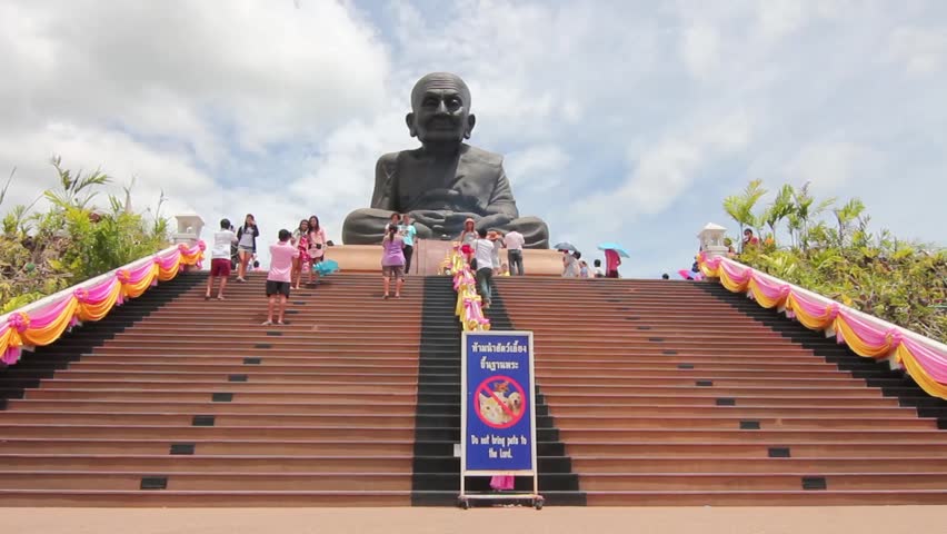 Dolly: Statue Buddha at Wat Huay Mongkol temple, Prachuap Khiri Khan, Thailand, July 15 2017