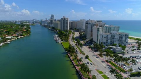 Aerial video Miami Beach reveal ocean 4k 24p