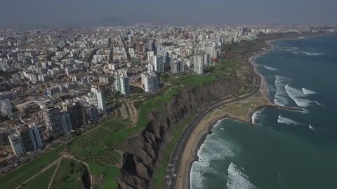 LIMA, PERU: Aerial view of Miraflores, Right travelling.

